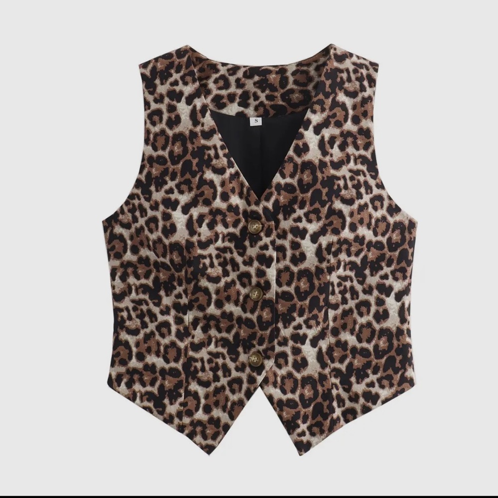 Leopard Print Button-Up Vest